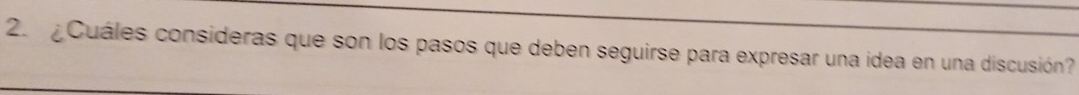 ¿Cuáles consideras que son los pasos que deben seguirse para expresar una idea en una discusión?