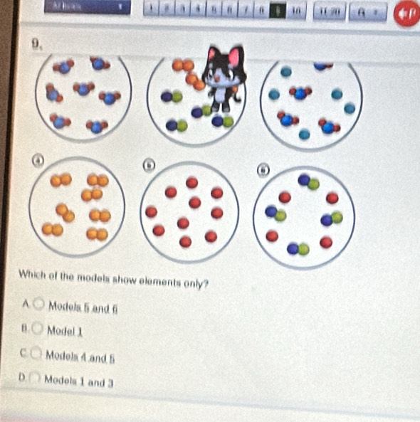 ' 4 " 1 u z0 A
9,
Which of the models show elements only?
A. Models 5 and 6
B. Model 1
C. Models 4 and 5
D. Models 1 and 3