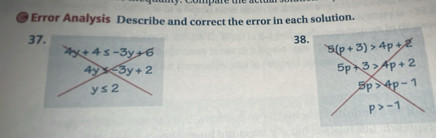 Error Analysis Describe and correct the error in each solution.
37. 38.