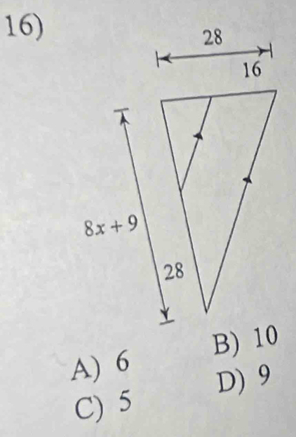 B) 10
A) 6
D) 9
C) 5