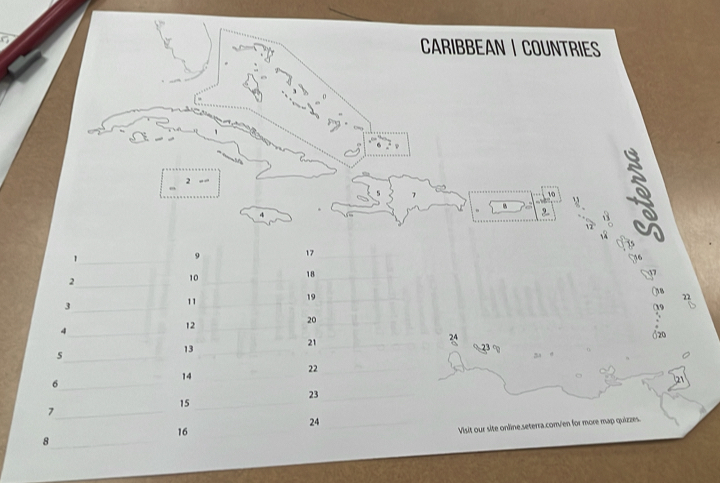 CARIBBEAN | COUNTRIES
10 A
2
9

1
9
17
18
2
10
3
11
19
20
4
12
21
13
5
22
14
6
23
15
7
24
16
Visit our site online.seterra.com/en for more map quizzes
8