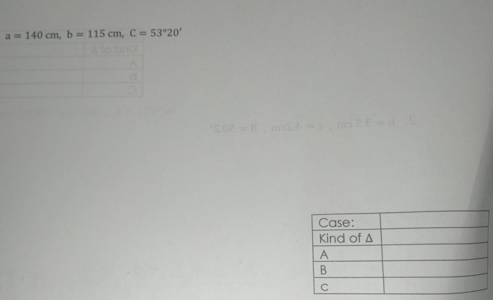 a=140cm, b=115cm, C=53°20'