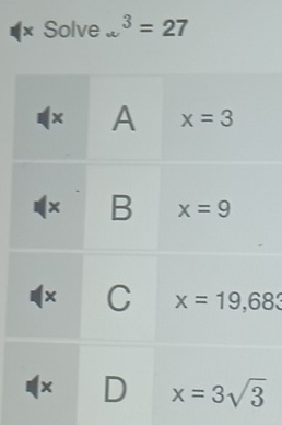 Solve omega^3=27