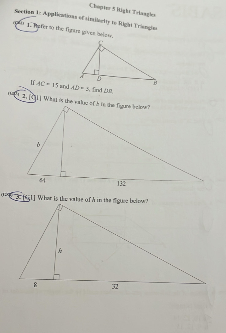 تم الحل:Chapter 5 Right Triangles Section 1: Applications of similarity ...