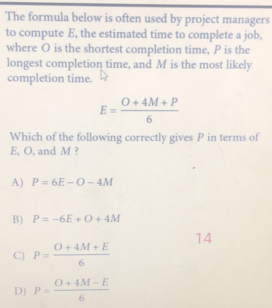 Solved: The formula below is often used by project managers to compute ...