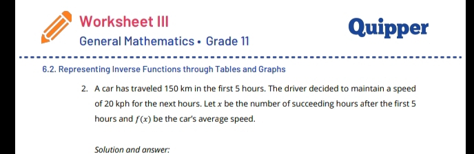 Solved: Worksheet III Quipper General Mathematics • Grade 11 6.2 ...