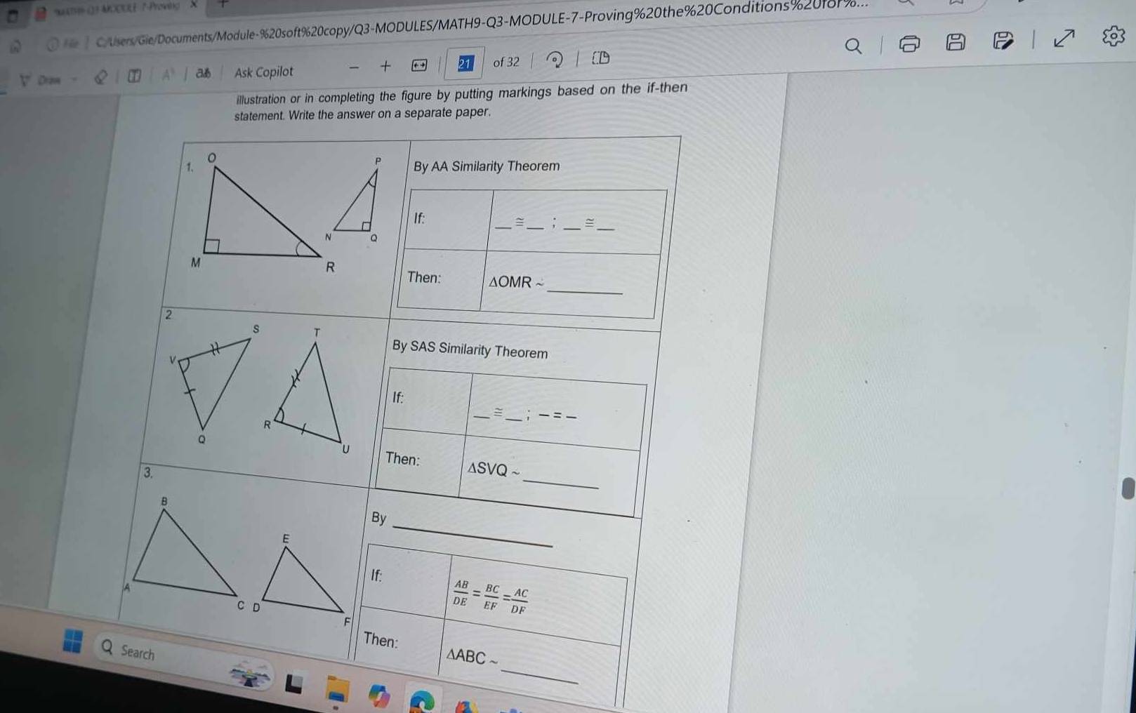 matm (? AKCRRE ?Prowing
C/Users/Gie/Documents/Module-%20soft%20copy/Q3-MODULES/MATH9-Q3-MODULE-7-Proving%20the%20Conditions%20f8%...
Dram Ask Copilot of 32
a
+
illustration or in completing the figure by putting markings based on the if-then