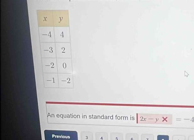 An equation in standard form is 2x-y* =-4
Previous 3 4 5 6 、