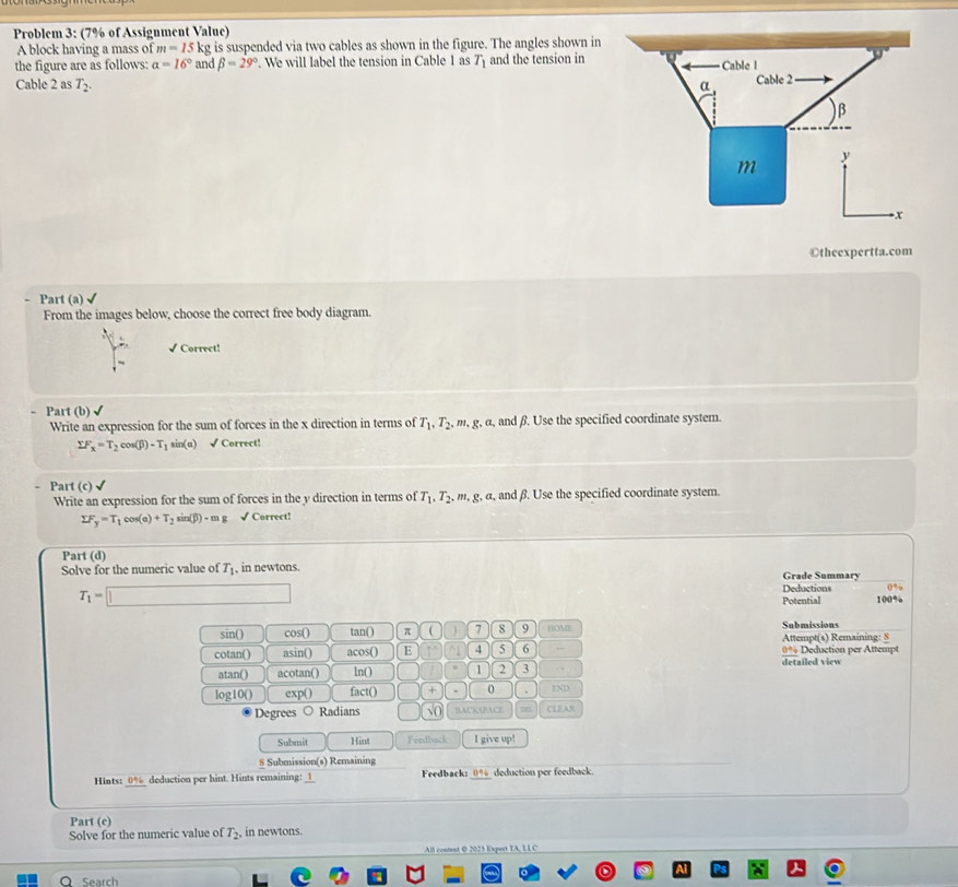 Solved: Problem 3: (7% of Assignment Value) A block having a mass of m ...
