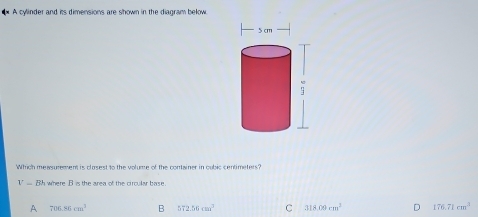 Solved: A cylinder and its dimensions are shown in the diagram below ...