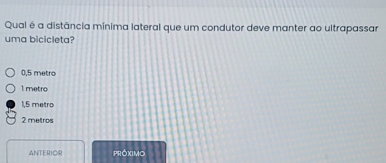 Resolvido:Qual é a distância mínima lateral que um condutor deve manter ...