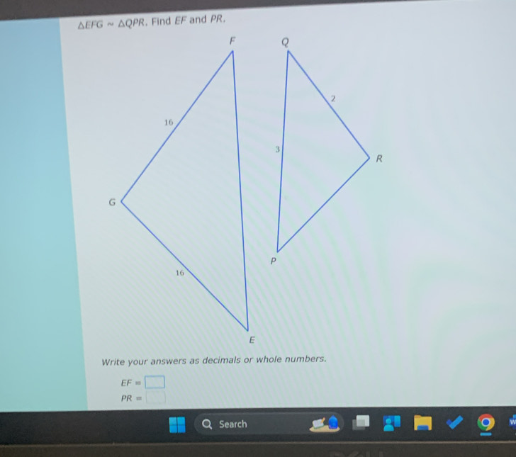 Find EF and PR.
EF=□
PR=□
Search