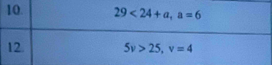 29<24+a, a=6
12. 5v>25, v=4