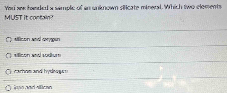 Solved: You are handed a sample of an unknown silicate mineral. Which ...