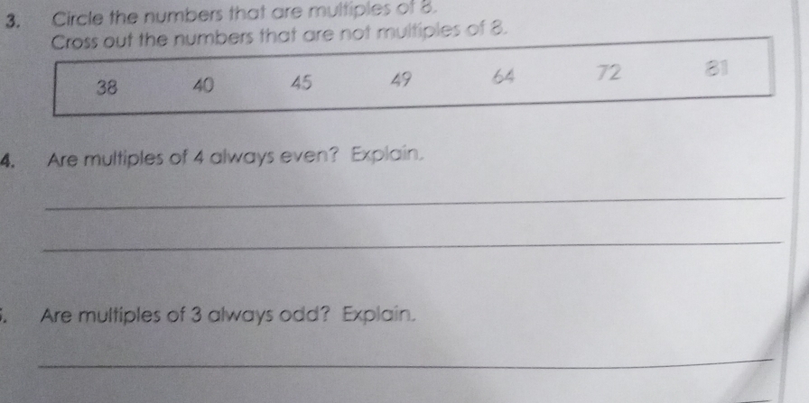 Solved: Circle the numbers that are multiples of 8 Cross out the ...