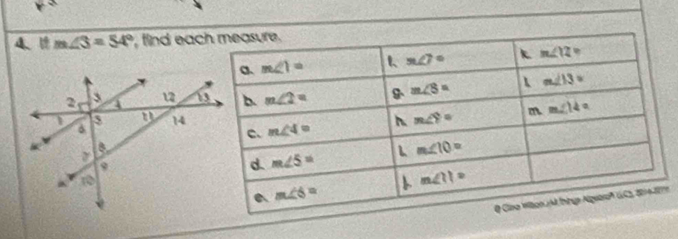 1 m∠ 3=54° , find eac