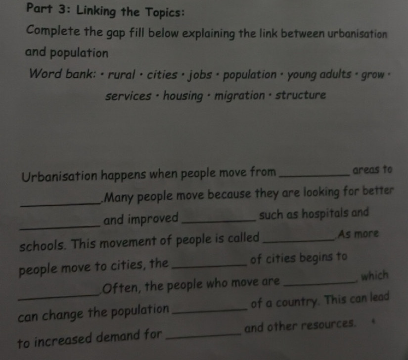 Solved: Linking the Topics: Complete the gap fill below explaining the ...