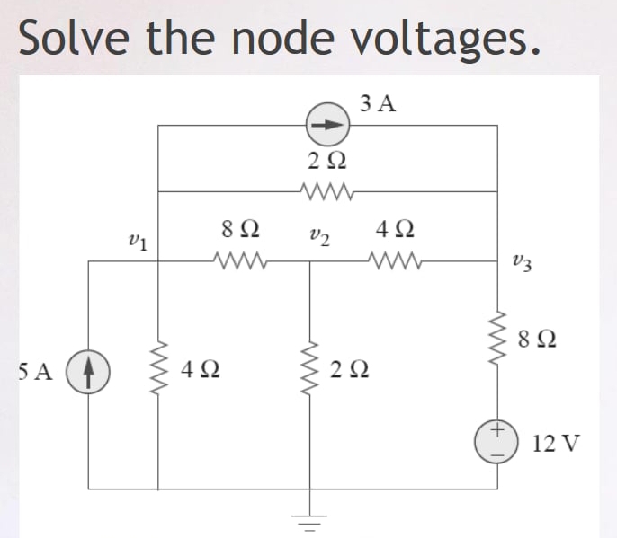 Solve the node voltages.
5
-