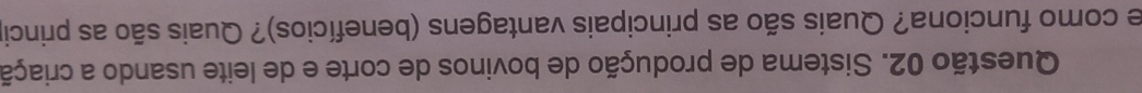 Sistema de produção de bovinos de corte e de leite usando a criação 
e como funciona? Quais são as principais vantagens (benefícios)? Quais são as princi