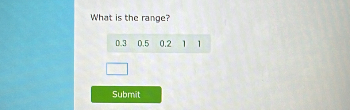 What is the range?
0.3 0.5 0.2 1 1
Submit