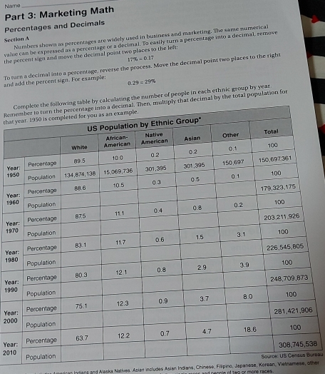 Name _ Part 3: Marketing Math Percentages and Decimals Numbers shown as ...