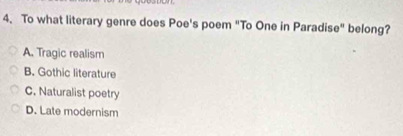Solved: To what literary genre does Poe's poem 