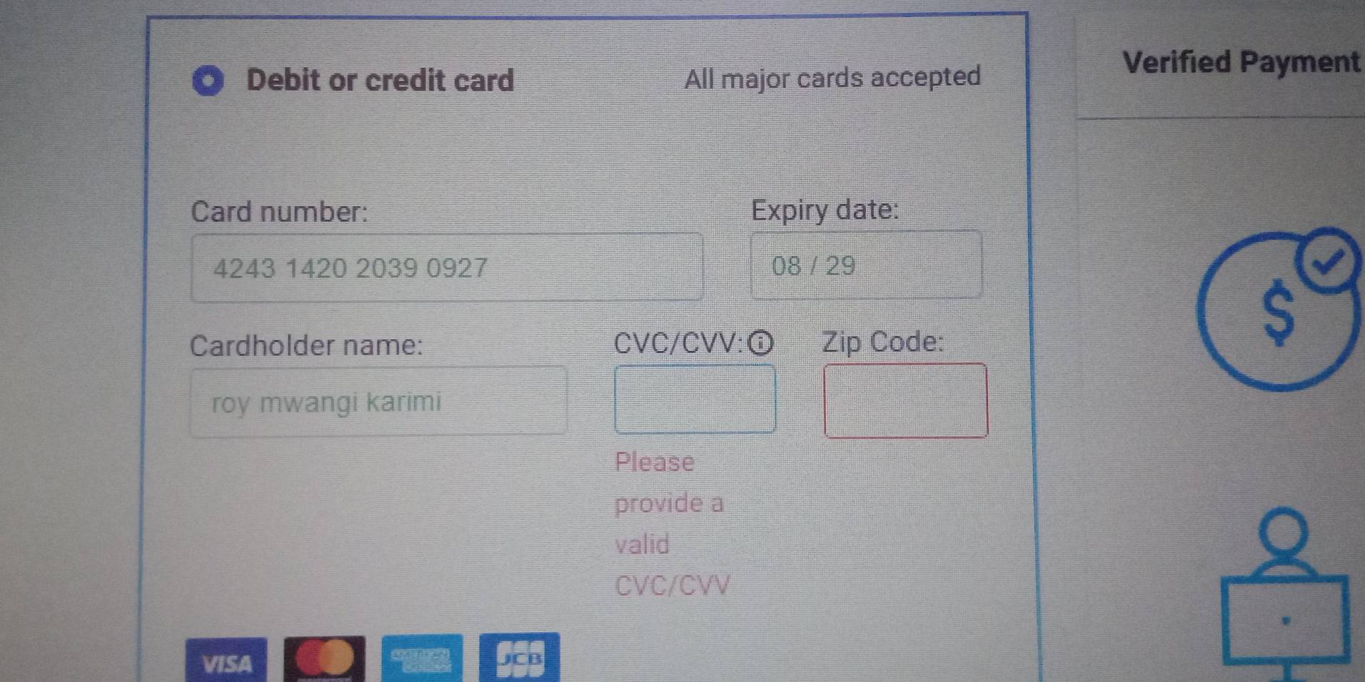 Solved: Debit or credit card All major cards accepted Verified Payment ...