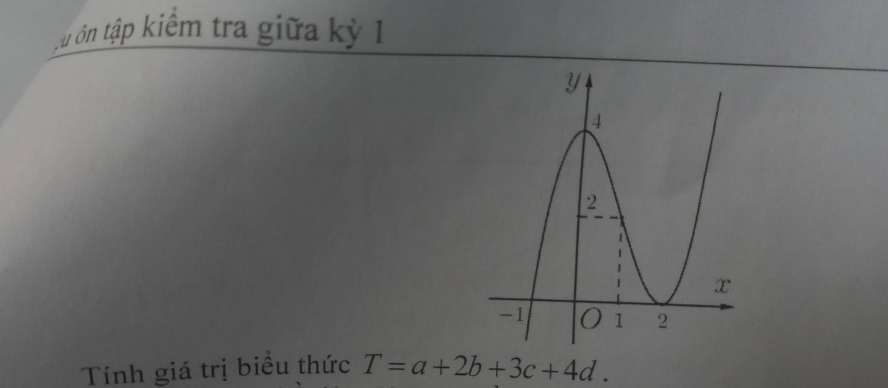 tu ôn tập kiểm tra giữa kỳ 1 
Tính giá trị biểu thức T=a+2b+3c+4d.