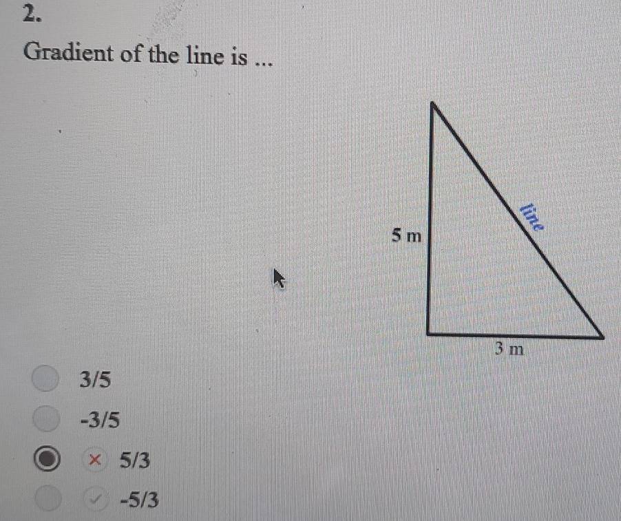 Gradient of the line is ...
3/5
-3/5
× 5/3
-5/3