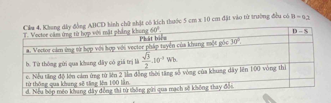 hình chữ nhật có kích thước 5cm* 10cm đặt vào từ trưởng đều có B=0,2