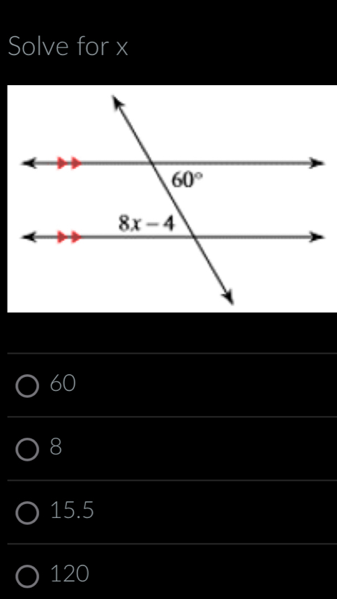 Solve for x
_
60
_
8
_
15.5
_
120