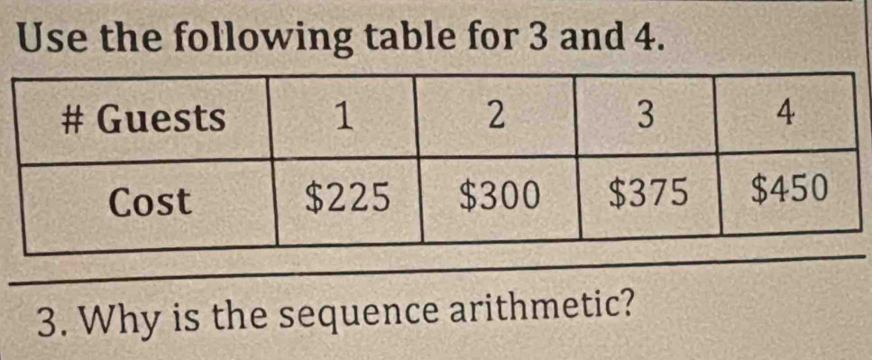 Use the following table for 3 and 4. 
3. Why is the sequence arithmetic?