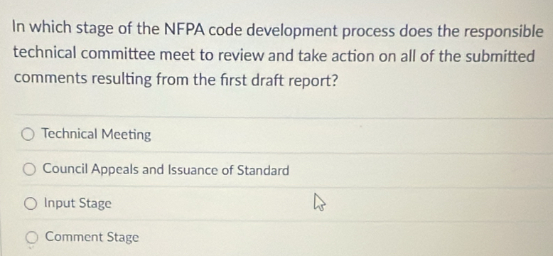 Solved: In which stage of the NFPA code development process does the ...