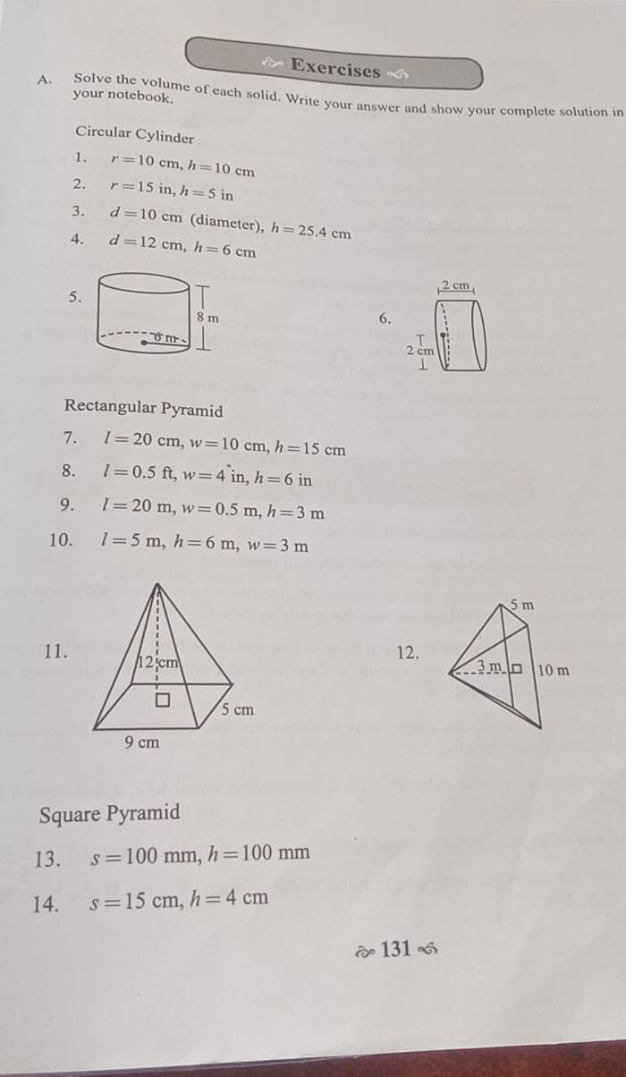 Solved: Exercises your notebook. A. Solve the volume of each solid ...