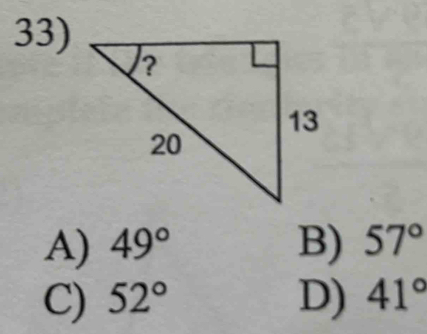 A) 49° B) 57°
C) 52° D) 41°