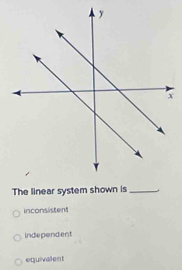 The linear system shown is_
inconsistent
independent
equivalent