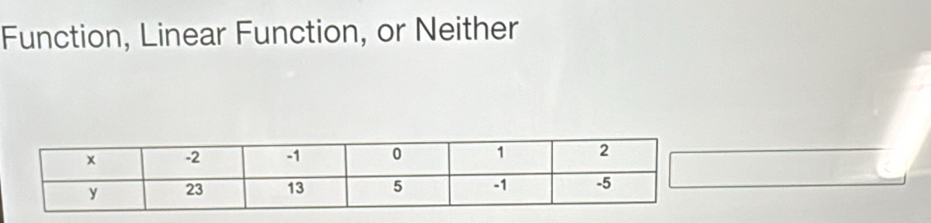 Function, Linear Function, or Neither