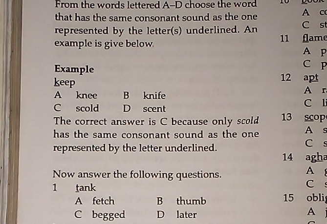 Solved: From the words lettered A-D choose the word 10 that has the ...
