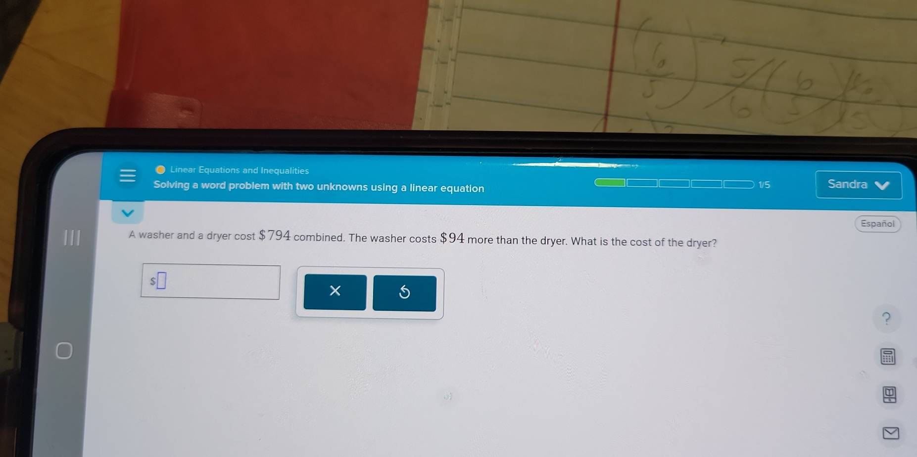 Solved: Linear Equations and Inequalities 1/5 Solving a word problem ...