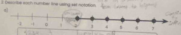 Describe eoch number line using set notation.