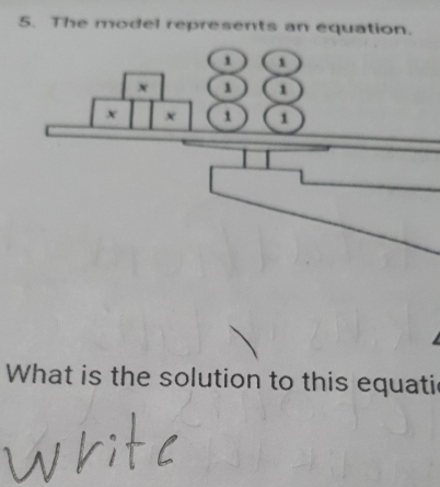 The model represents an equation. 
What is the solution to this equati