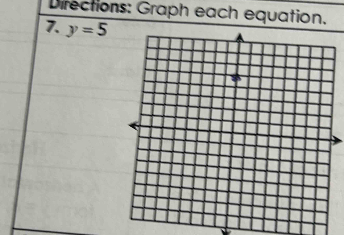 Directions: Graph each equation. 
7. y=5