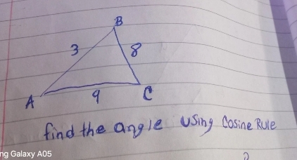 find the angle using Cosine Rule