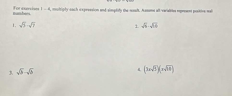 Resuelto:For exercises 1 - 4, multiply each expression and simplify the ...
