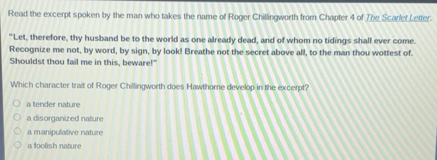 Solved: Read the excerpt spoken by the man who takes the name of Roger ...