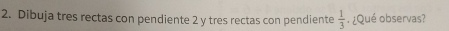 Dibuja tres rectas con pendiente 2 y tres rectas con pendiente  1/3 . ¿Qué observas?