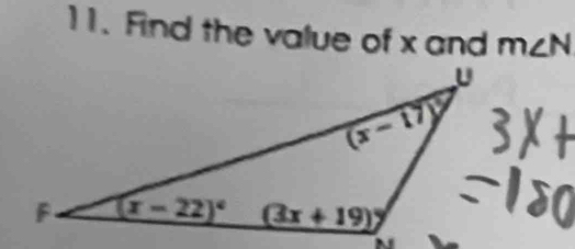 Find the value of x and m∠ N