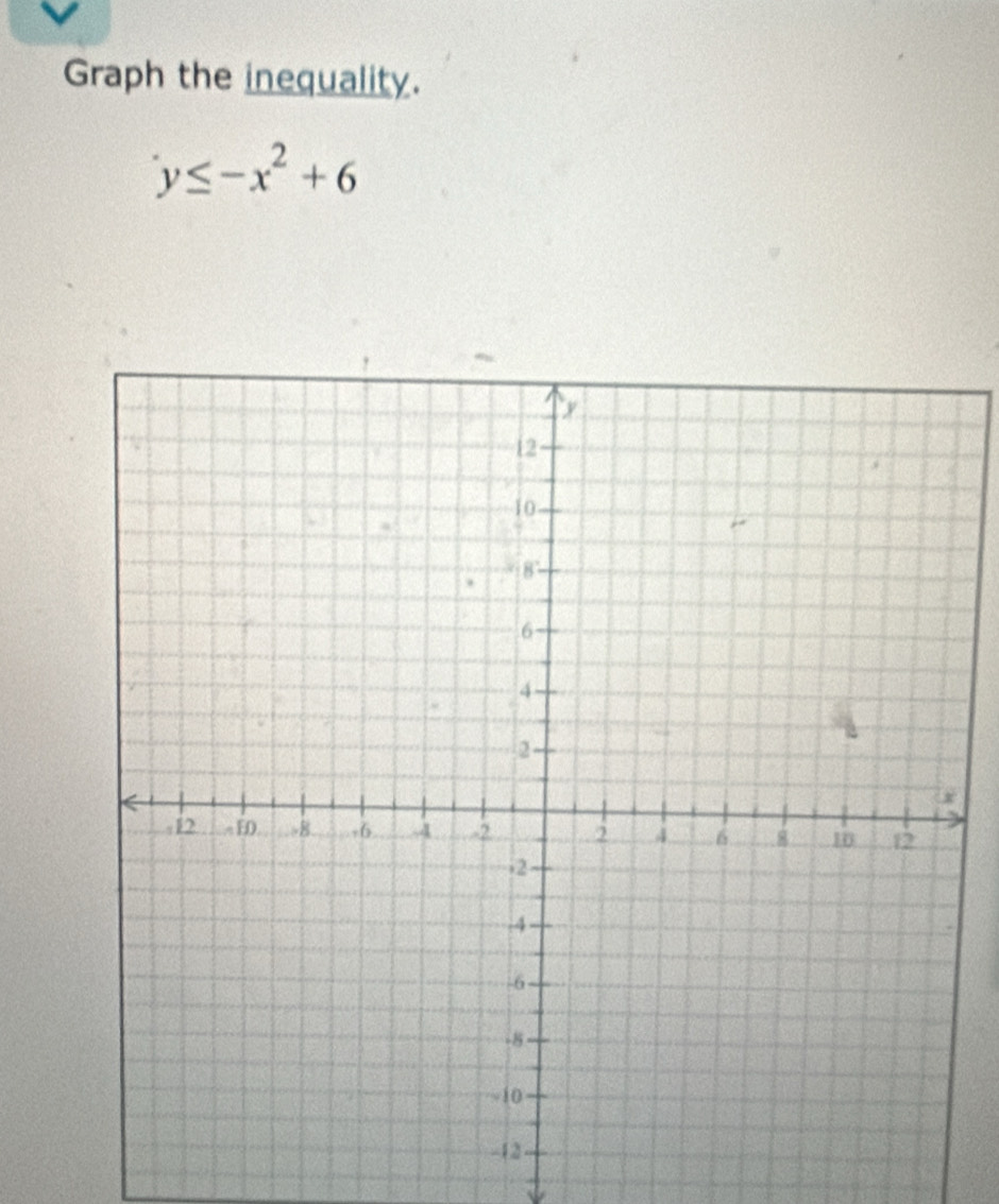 Graph the inequality.
y≤ -x^2+6