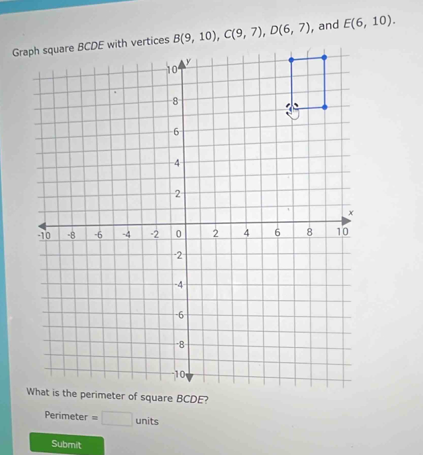 and E(6,10).
Perimeter =□ nits
Submit