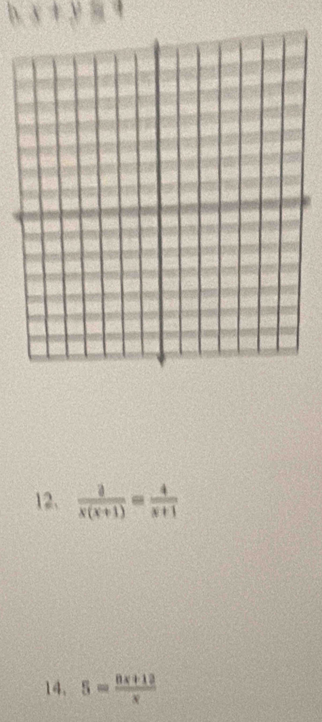  3/x(x+1) = 4/x+1 
14. 5= (8x+12)/x 